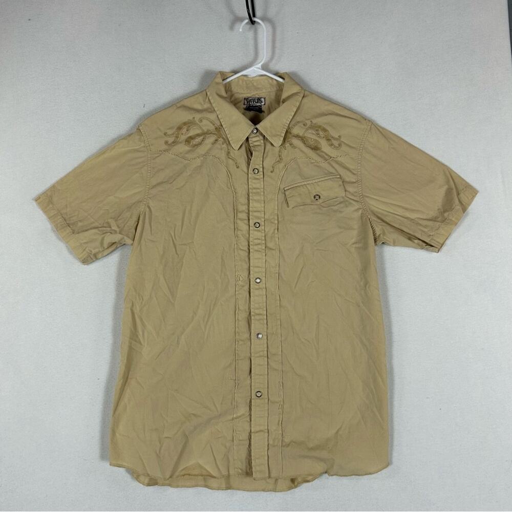 Tony Hawk Pearl Snap Short Sleeve Men’s XL Tan Embroidered Y2K Skater Casual